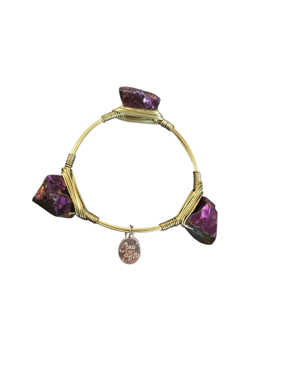 Source Unknown Gold Wire Bracelet with Purple Stone Chunks
